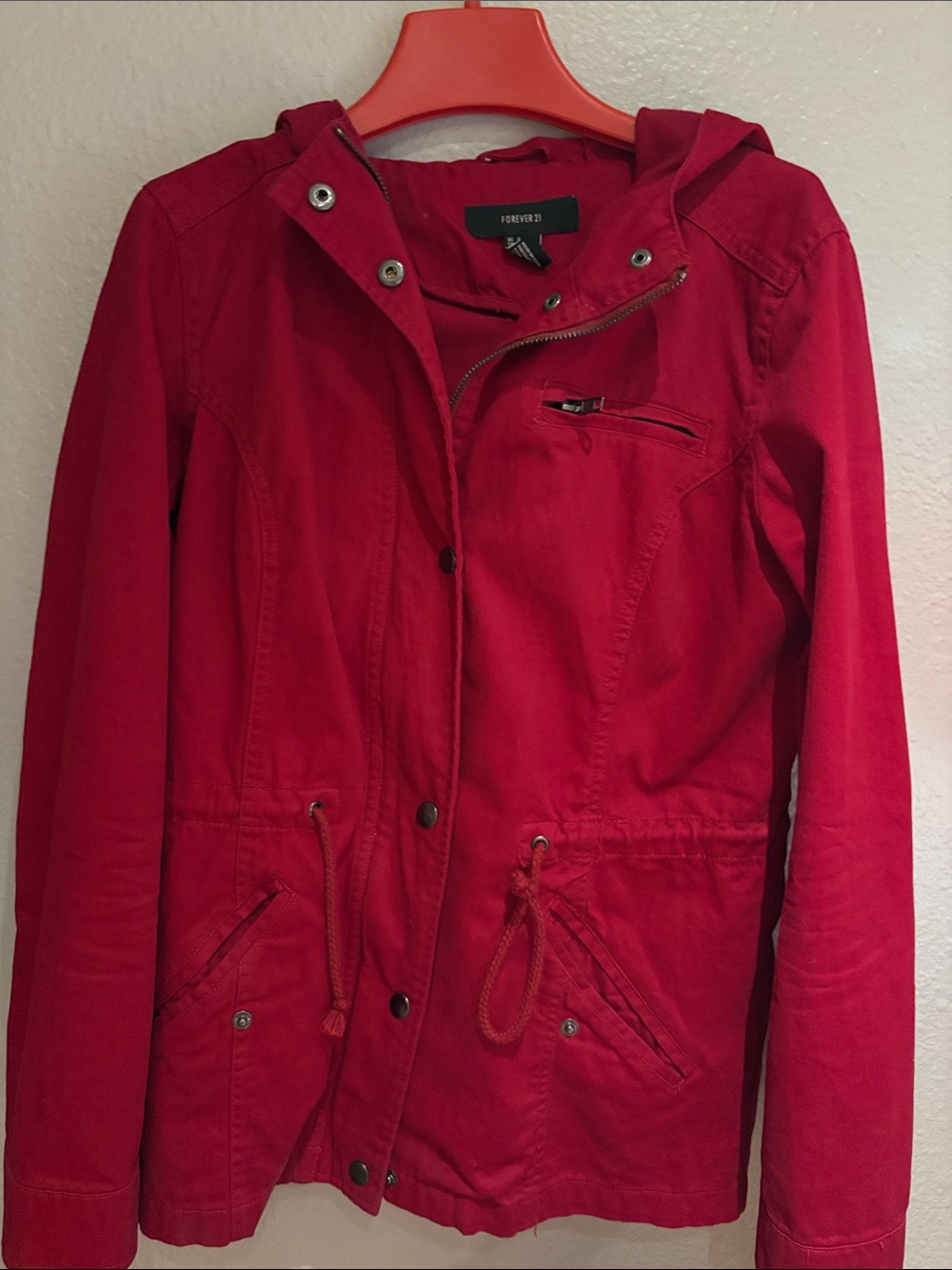 Forever 21 Red Hooded Utility Anorak Jacket